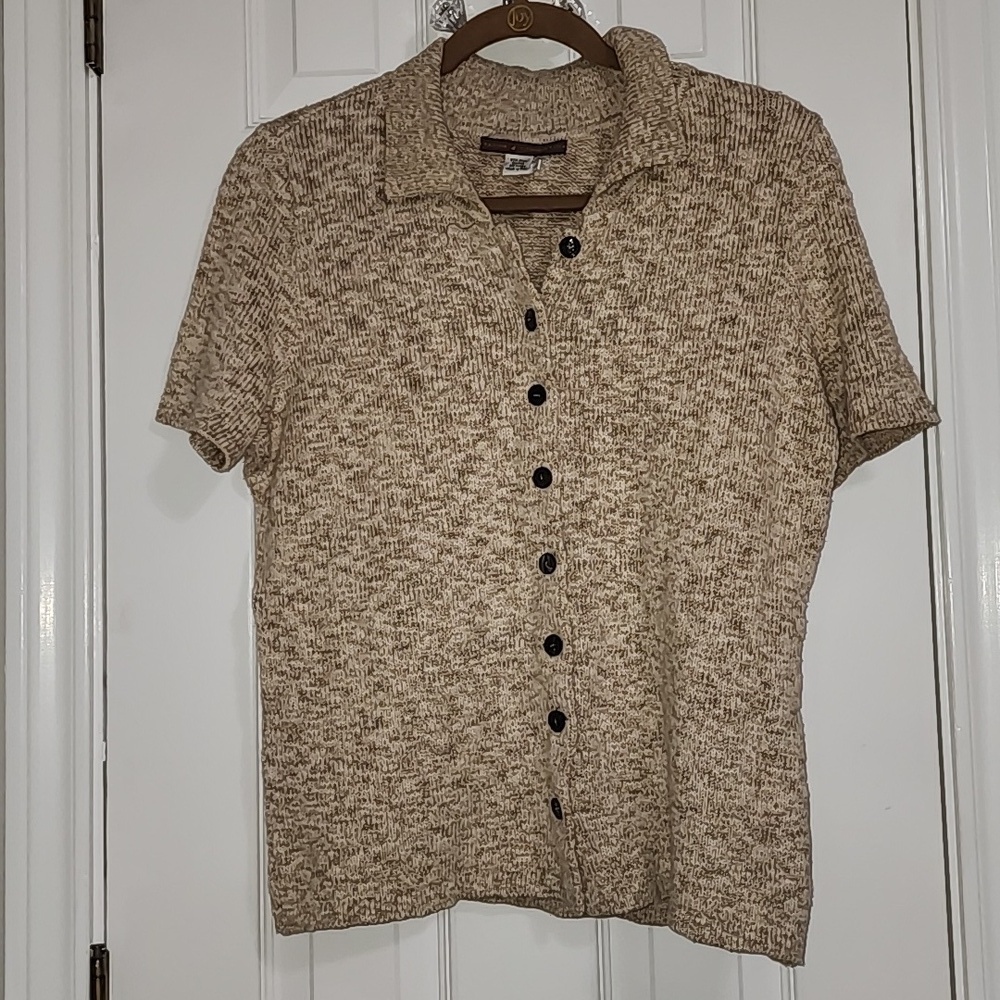 Peruvian Connection Pima Cotton Button Down Short Sleeve Sweater Cardiga…​​